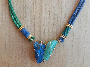 Colar curto dois cordões de lápis-lazúli e amazonita