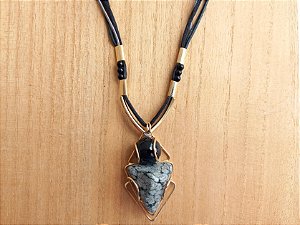 Colar regulável de ônix e obsidiana floco de neve