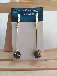 Brinco longo de olho de tigre