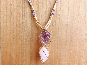 Colar regulável de ametista e quartzo rosa