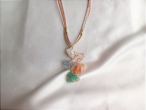Colar regulável de pedra da lua, calcita azul, calcita laranja, quartzo rosa e amazonita