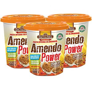 Kit 03 un de Pasta Integral de Amendoim Crunchy Amendo Power 500g