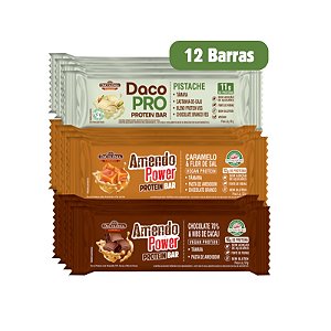 Combo Vegan Protein Protein 12 Barras (4 un por sabor: Caramelo, Choco 70% e Pistache)