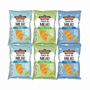 Combo Snacks de Milho 6 un (2 un por sabor: Natural, Requeijão e Cebola & Salsa)