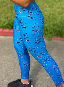 Calça legging Raia Manta Azul CÓS ALTO