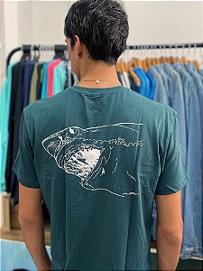 Camiseta 100% algodão Tubarão Branco Verde PETRÓLEO