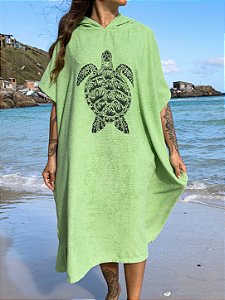 PONCHO ADULTO Toalha VERDE - TARTARUGA MARINHA