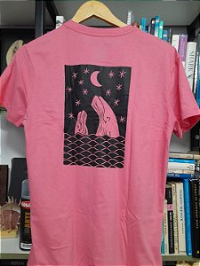 Camiseta UNISSEX ,100% algodão Rosa Chiclete, mamãe baleia Xilogravura