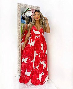 Vestido longo envelope - roses