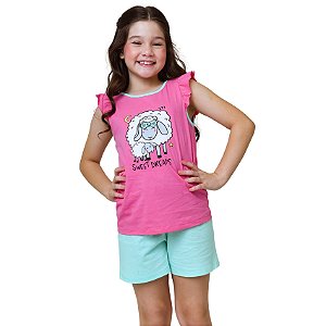 Pijama Infantil Menina Verão Regata Babado: Ovelhinha Sweet Dreams