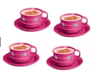 TUPPERWARE XÍCARA ROSA PROVENÇAL COM PIRES 150ML KIT 4 PEÇAS