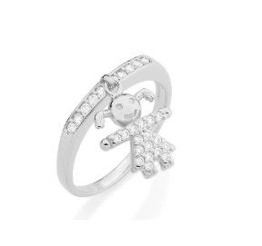 ANEL ROMMANEL RHODIUM COM ZIRCÔINIAS E MENINA PENDURADA 110499