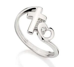 ANEL ROMMANEL RHODIUM COM CRUZ LISA E CORAÇÃO 110442