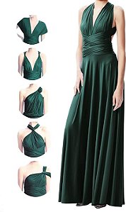 VESTIDO LONGO MULTIFORMAS VERDE ESCURO LK