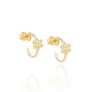 BRINCO ROMMANEL DOURADO MEIA ARGOLA FLOR VAZADA AO CENTRO – 526503