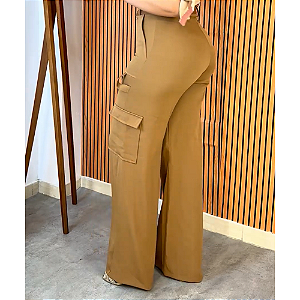 CALÇA NOVA IORQUE - CALÇA DE ALFAIATARIA COM ESTILO CARGO - COR CAPUCCINO