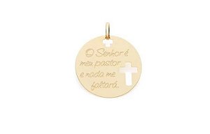 PINGENTE ROMMANEL PLACA REDONDA COM INSCRIÇÃO O SENHOR E MEU PASTOR E NADA ME FALTARA 541935