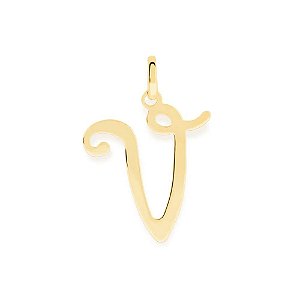 PINGENTE ROMMANEL DOURADO LETRA LISA DESENHADA 540675 – Letra V