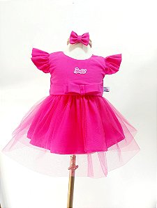Vestido Bebê e Infantil  Rosa Barbie-Sob Encomenda