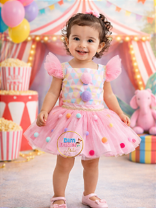 Vestido Infantil Circo Rosa-Sob Encomenda
