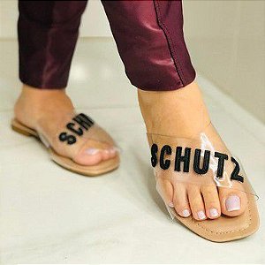 Sandália Rasteira de X Logo Schutz Trama Cru e Branca | Schutz