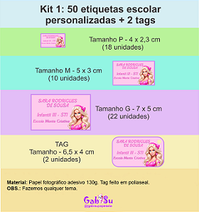 kit de Etiquetas + tag escolar (personalizada)