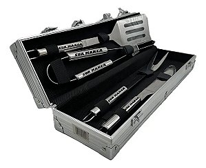 Kit Churrasco 4 Peças Premium com Maleta de Alumínio Personalizado a Laser