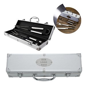 Kit Churrasco 3 Peças com Maleta de Alumínio Personalizado a Laser