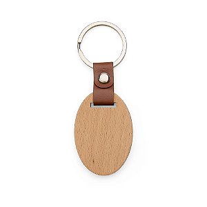 Chaveiro de Madeira com Detalhe em Couro Sintético Personalizado – Packs a partir de 100 un.