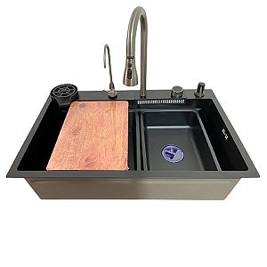 CUBA DE ACO INOX 201 GOURMET MEDIDA-0955- 680X460X230MM, ESPESSURA DE 0,8MM PRETO COMPLETA