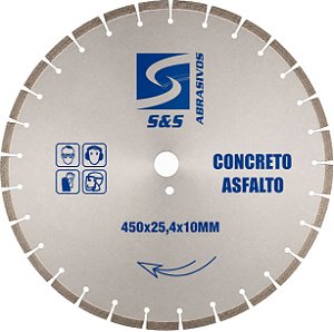 DISCO DE CORTE DIAMANTADO CONCRETO E ASFALTO 450X25,4X10MM