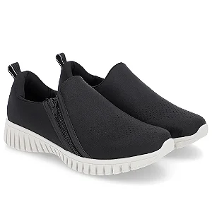 Tênis  Ortopédico Slip On Preto Elastano Zíper Usaflex