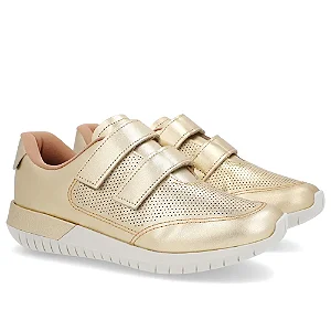 Tênis Ortopédico Fecho-Flex Dourado Couro Usaflex