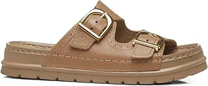Chinelo Pegada Feminino em Couro Caramelo 234706-02