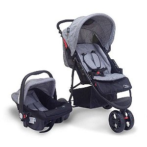 Carrinho Travel System Urban Cinza Baby Style + Cadeira Para Auto 0 A 13kg Urban Cinza Baby Style