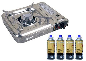 Kit Fogareiro Nautika Cheff Unica Prata 280470 + 4 Cartuchos de Gás
