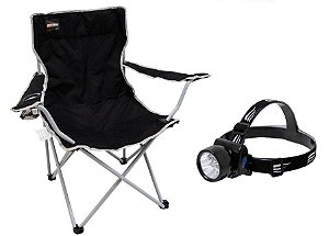 Kit Nautika Cadeira Dobrável Alvorada Com Bolsa P/ Camping Pesca + Lanterna De Cabeca Fenix Recarreg