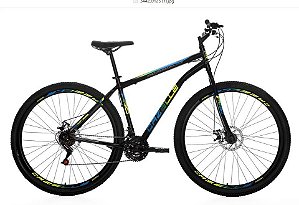 Bicicleta Colli Cazelle Roma Aro 29 Quadro 18'' Freio à disco 21M Preto Azul e Amarelo 3442-0125D