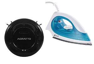 Kit Agratto Robô Aspirador Praticci Preto AAR01I-04 USB 3W 3.7V + Ferro De Passar Facile FF-01 110v