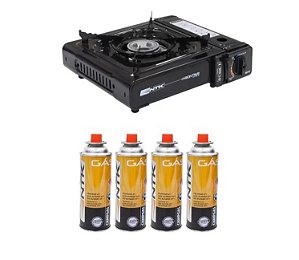 Kit Fogareiro Nautika Frontier Preto 280450 + 4 Cartucho de gás