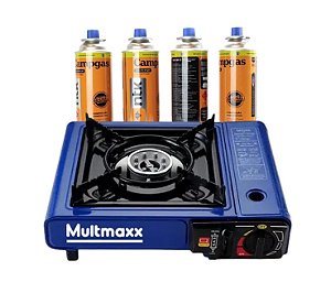 Kit Fogareiro portátil à gás Azul Multmaxx MTX007 GLP + 4 Cartuchos De Gas Campgas Nautika