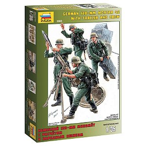 Zvezda - German 120mm Mortar 42 w/Trailer and Crew - 1/35