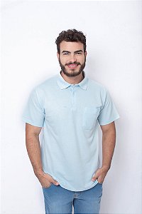 Camiseta Polo Com Bolso Azul Celeste