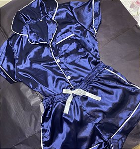 Pijama de seda azul marinho Clearance