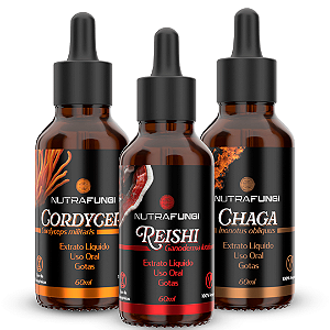 Extrato Chaga, Reishi e Cordyceps. 60 mL Cada.