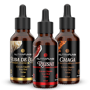 Extrato Reishi, Juba de Leão e Chaga. 60 mL Cada.