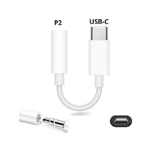 Cabo Adaptador P2 3.5mm Fêmea para USB-C Macho Branco