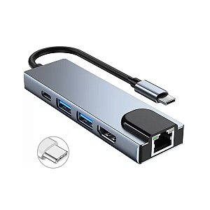 Hub USB-C Knup KP-AD143 USB 2.0/ USB 3.0/ Rede/ HDMI e USB-C