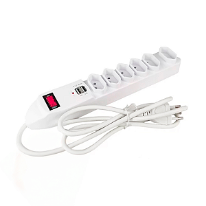 Filtro de Linha Régua Extensão Elétrica 6 Tomadas + 2 USB 2.1A 5V 1.5m Kapbom Branco