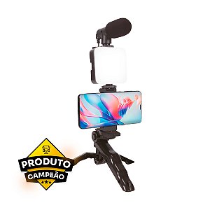 Kit de Iluminação Fotográfica Tripé + Luz de Led + Microfone Oberon OR-PL04